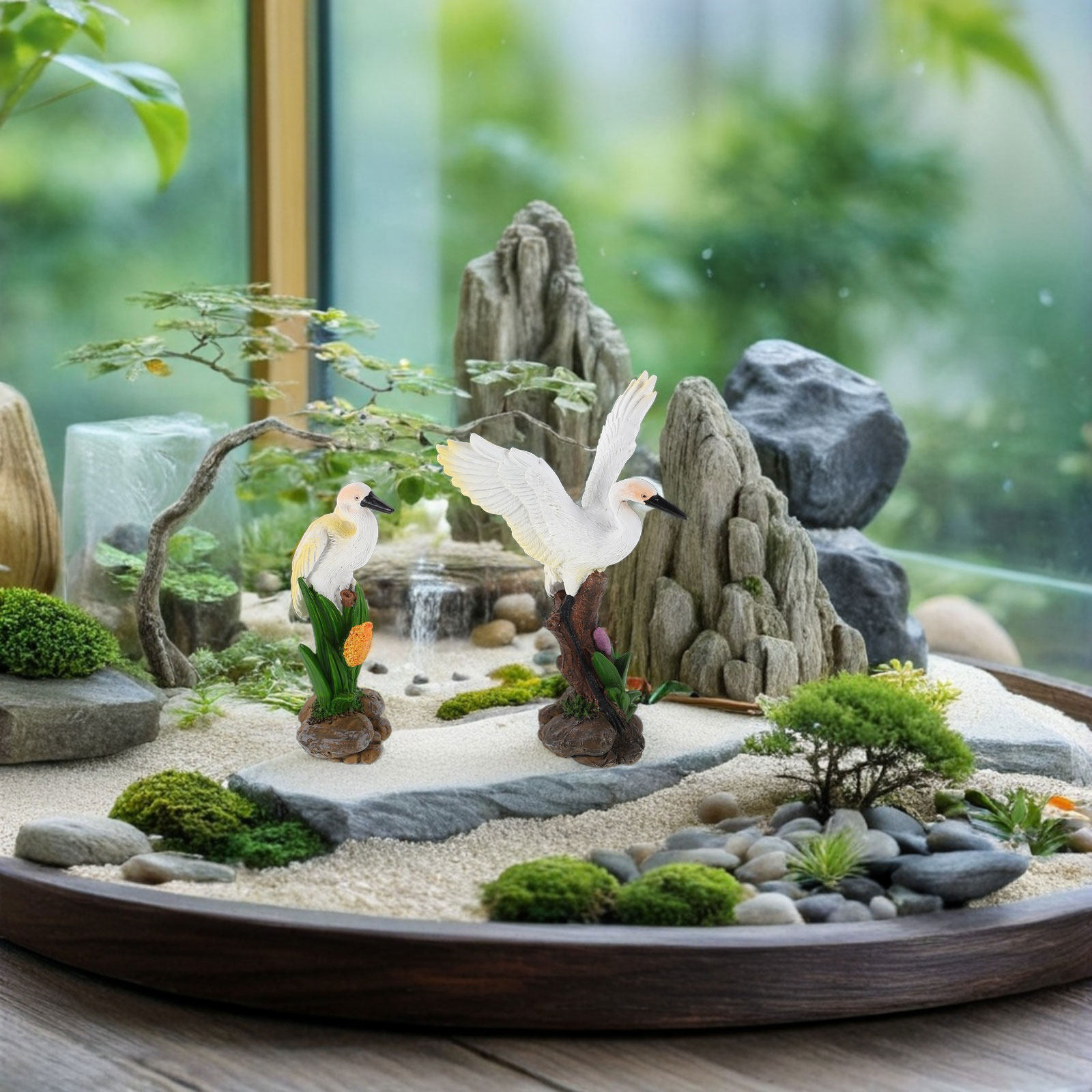 Bonsai Garden Landscape Design - قطعتان من تماثيل الطيور الزخرفية المصنوعة